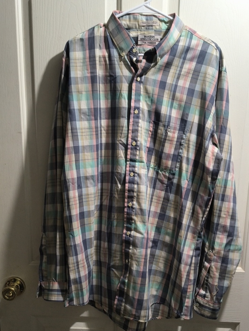 Boston Athletic Club Men's Pastel Plaid Button-Down Shirt - Blue/Pink/Green
